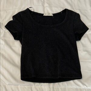 Black Ribbed Short Sleeve Top